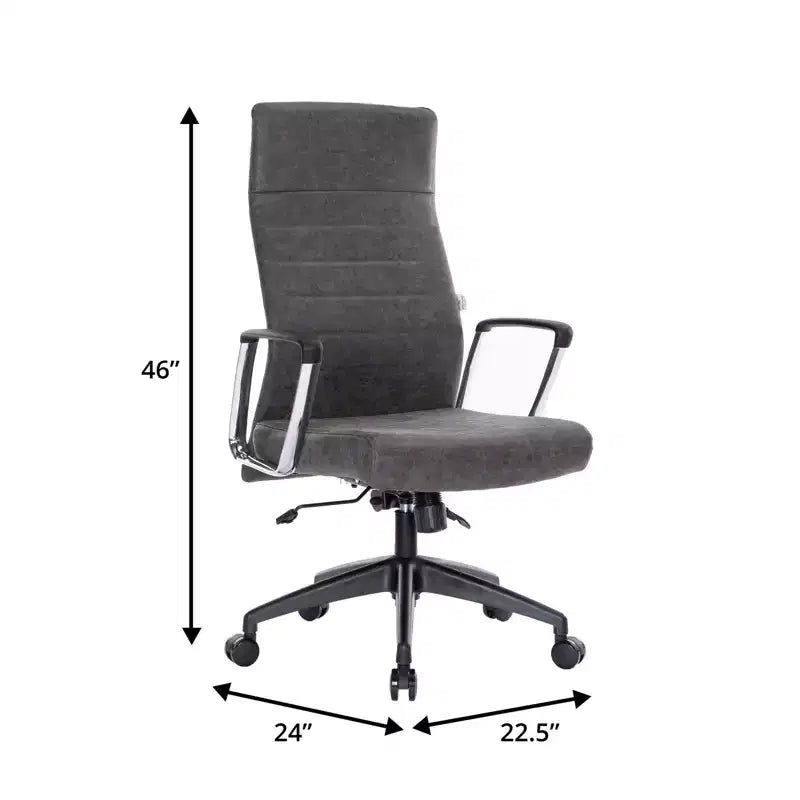Chaise de bureau LeisureMod Hilton dossier haut en cuir nervuré - Cadre en acier robuste pivotant et inclinable - Chaise de bureau de direction moderne