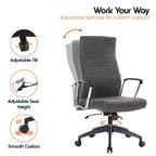Chaise de bureau LeisureMod Hilton dossier haut en cuir nervuré - Cadre en acier robuste pivotant et inclinable - Chaise de bureau de direction moderne