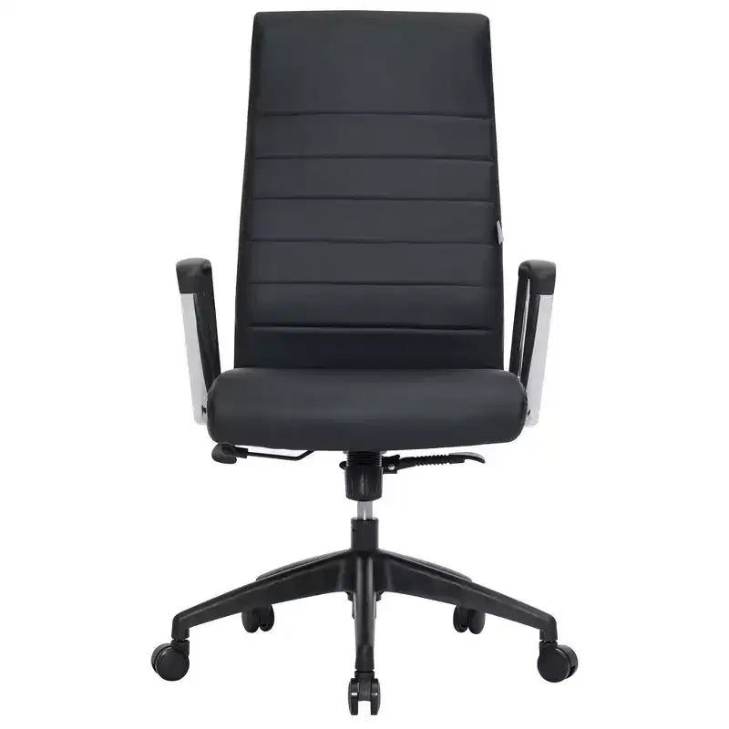 Chaise de bureau LeisureMod Hilton dossier haut en cuir nervuré - Cadre en acier robuste pivotant et inclinable - Chaise de bureau de direction moderne