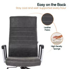 Chaise de bureau LeisureMod Hilton dossier haut en cuir nervuré - Cadre en acier robuste pivotant et inclinable - Chaise de bureau de direction moderne