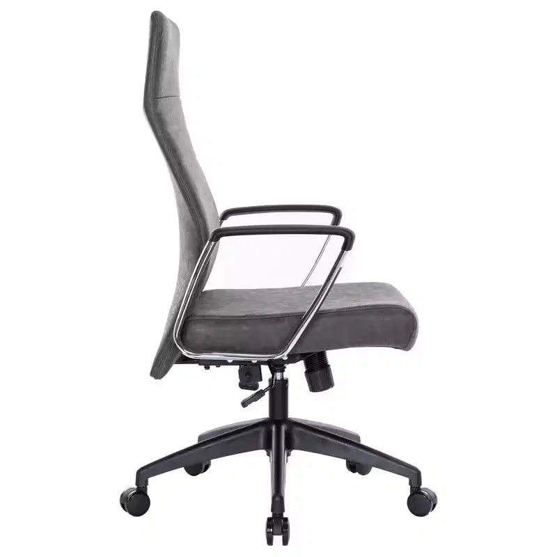 Chaise de bureau LeisureMod Hilton dossier haut en cuir nervuré - Cadre en acier robuste pivotant et inclinable - Chaise de bureau de direction moderne