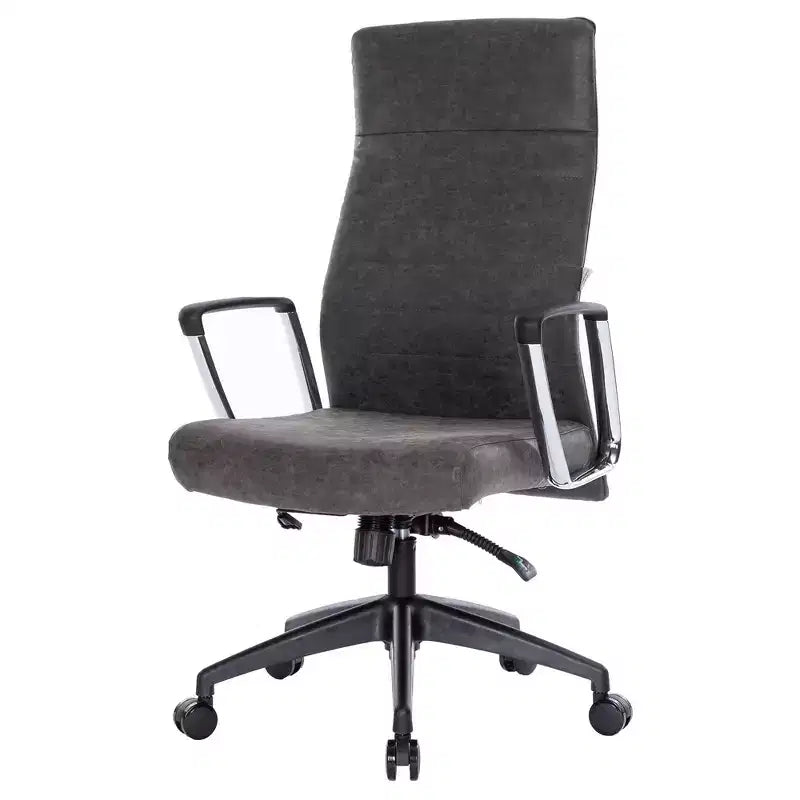 Chaise de bureau LeisureMod Hilton dossier haut en cuir nervuré - Cadre en acier robuste pivotant et inclinable - Chaise de bureau de direction moderne