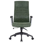 Chaise de bureau LeisureMod Hilton dossier haut en cuir nervuré - Cadre en acier robuste pivotant et inclinable - Chaise de bureau de direction moderne