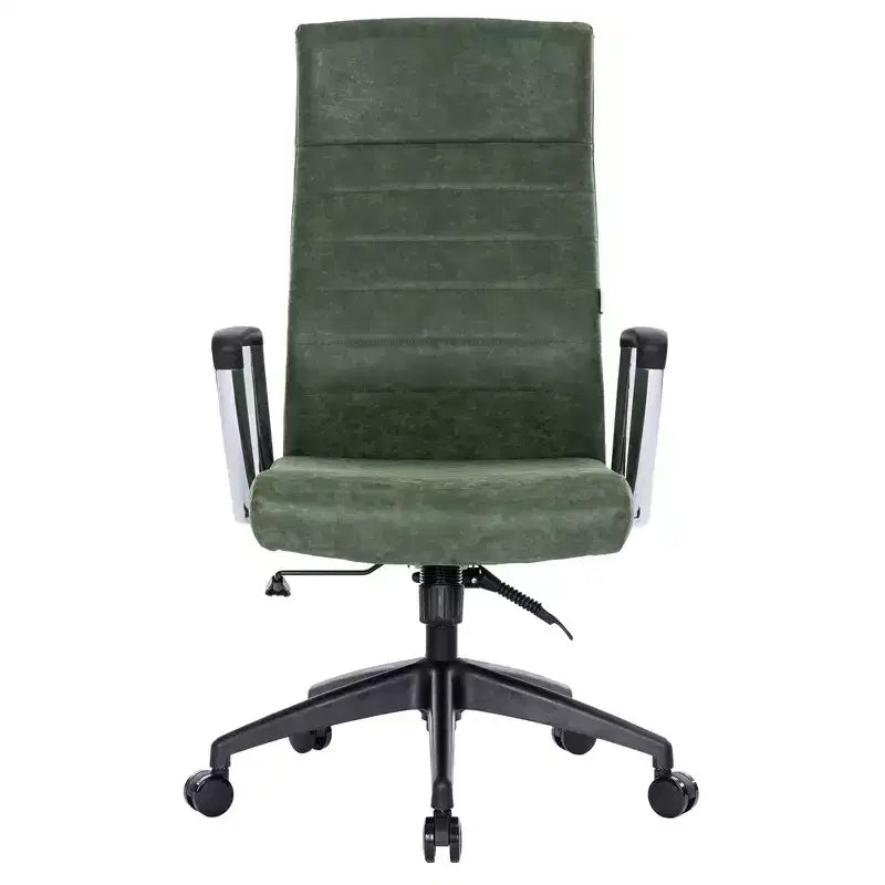 Chaise de bureau LeisureMod Hilton dossier haut en cuir nervuré - Cadre en acier robuste pivotant et inclinable - Chaise de bureau de direction moderne
