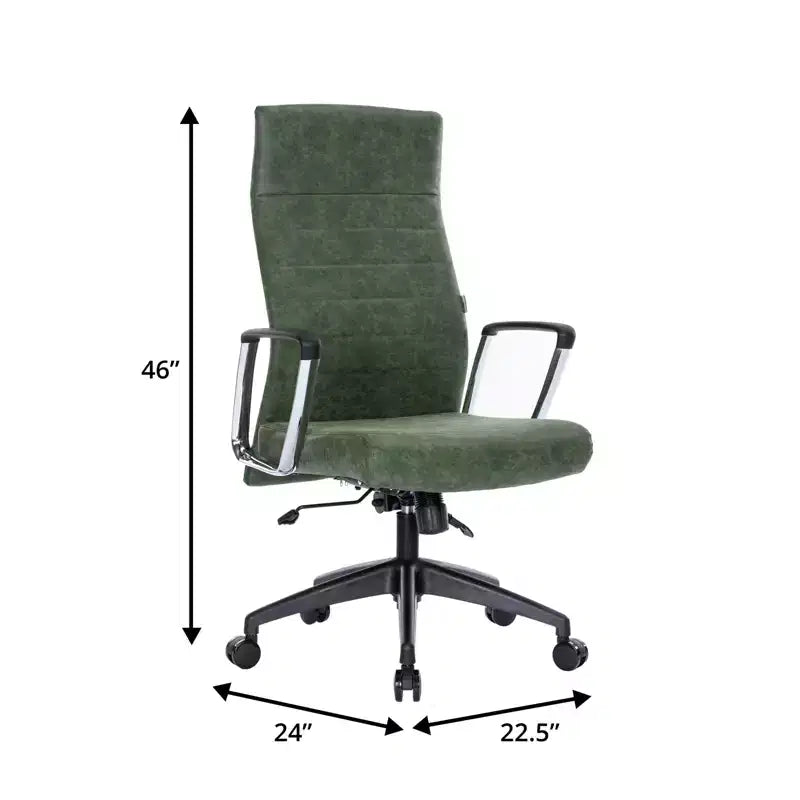 Chaise de bureau LeisureMod Hilton dossier haut en cuir nervuré - Cadre en acier robuste pivotant et inclinable - Chaise de bureau de direction moderne