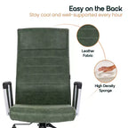 Chaise de bureau LeisureMod Hilton dossier haut en cuir nervuré - Cadre en acier robuste pivotant et inclinable - Chaise de bureau de direction moderne