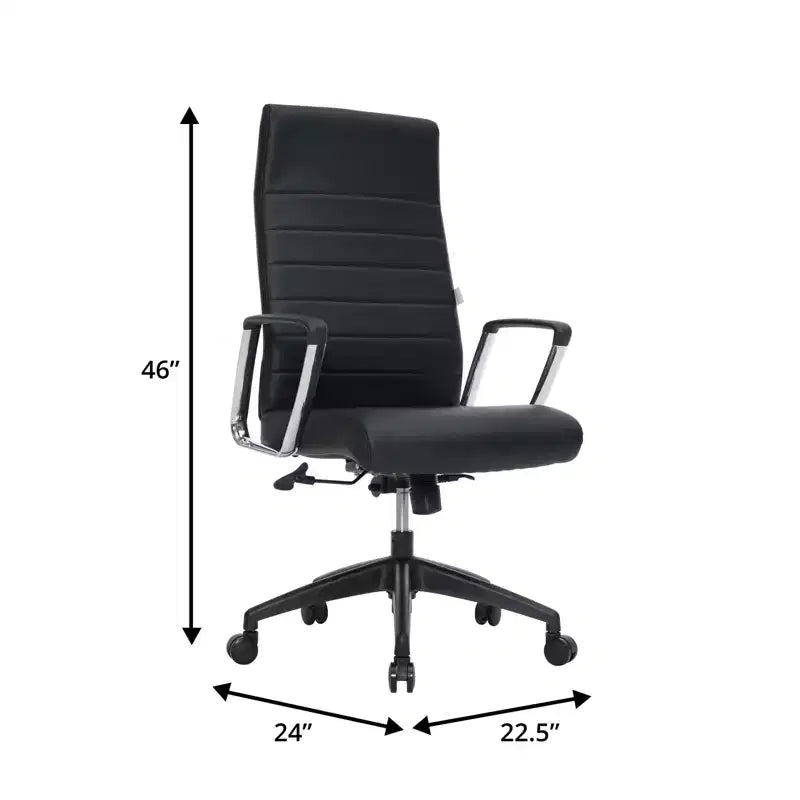 Chaise de bureau LeisureMod Hilton dossier haut en cuir nervuré - Cadre en acier robuste pivotant et inclinable - Chaise de bureau de direction moderne