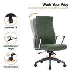 Chaise de bureau LeisureMod Hilton dossier haut en cuir nervuré - Cadre en acier robuste pivotant et inclinable - Chaise de bureau de direction moderne
