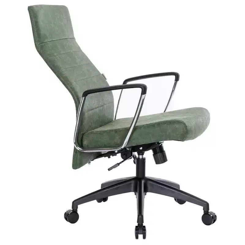 Chaise de bureau LeisureMod Hilton dossier haut en cuir nervuré - Cadre en acier robuste pivotant et inclinable - Chaise de bureau de direction moderne