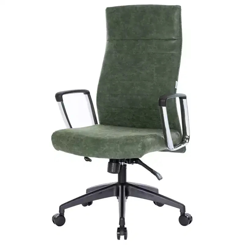 Chaise de bureau LeisureMod Hilton dossier haut en cuir nervuré - Cadre en acier robuste pivotant et inclinable - Chaise de bureau de direction moderne