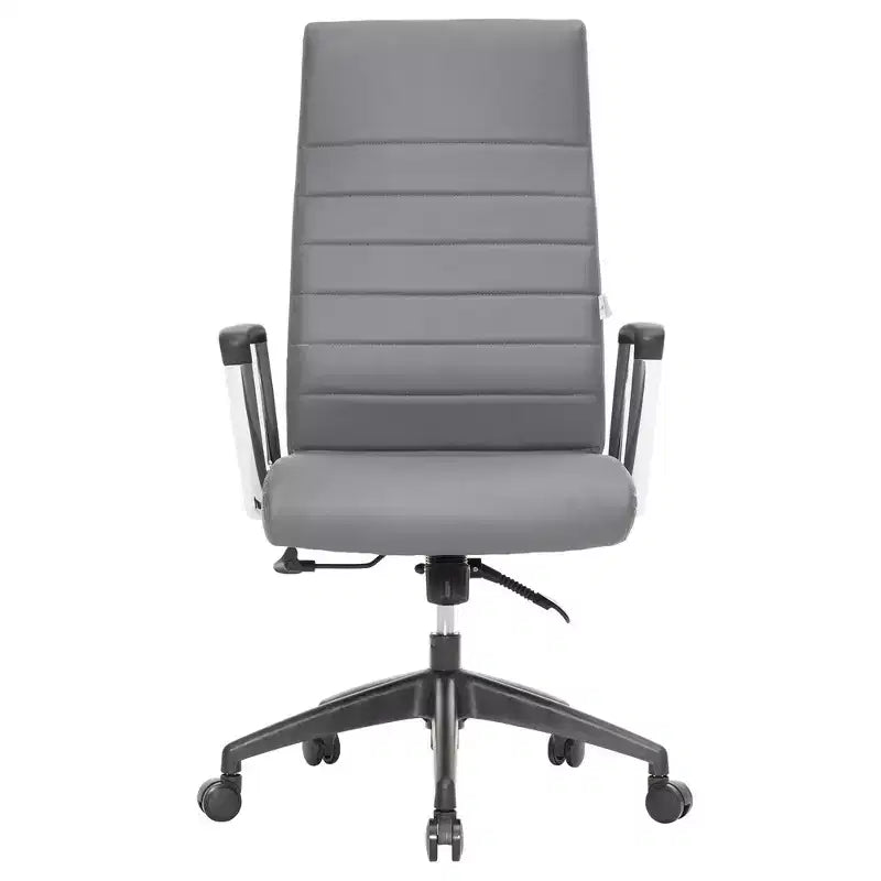 Chaise de bureau LeisureMod Hilton dossier haut en cuir nervuré - Cadre en acier robuste pivotant et inclinable - Chaise de bureau de direction moderne