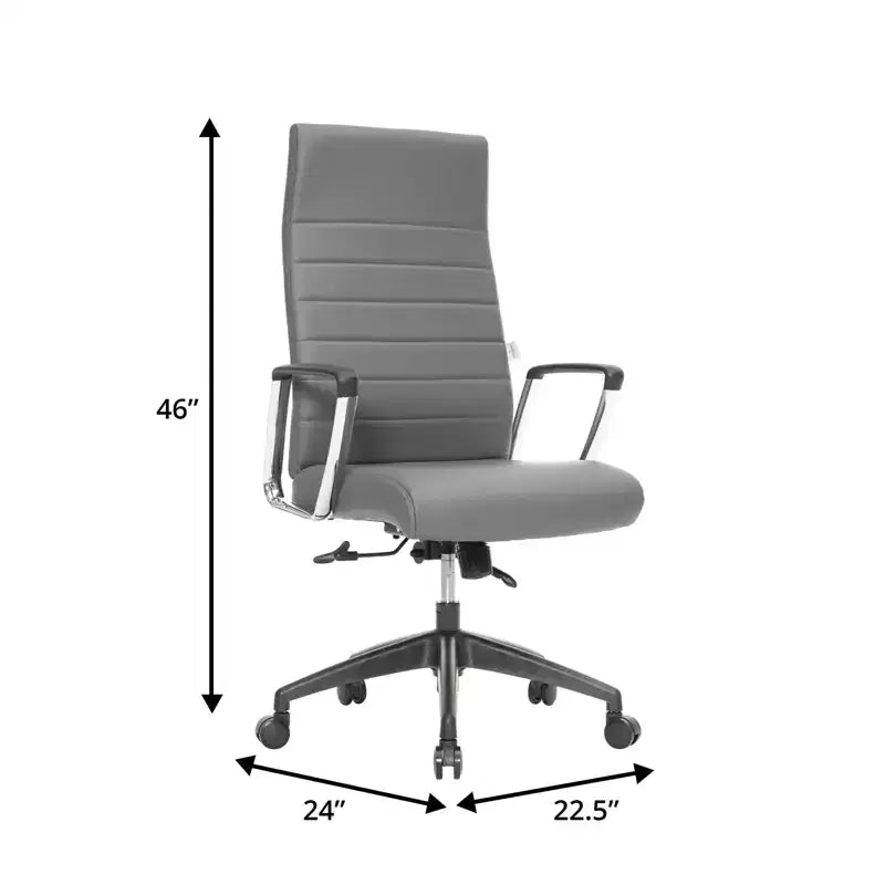 Chaise de bureau LeisureMod Hilton dossier haut en cuir nervuré - Cadre en acier robuste pivotant et inclinable - Chaise de bureau de direction moderne