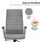 Chaise de bureau LeisureMod Hilton dossier haut en cuir nervuré - Cadre en acier robuste pivotant et inclinable - Chaise de bureau de direction moderne