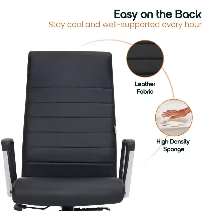 Chaise de bureau LeisureMod Hilton dossier haut en cuir nervuré - Cadre en acier robuste pivotant et inclinable - Chaise de bureau de direction moderne