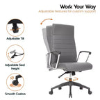 Chaise de bureau LeisureMod Hilton dossier haut en cuir nervuré - Cadre en acier robuste pivotant et inclinable - Chaise de bureau de direction moderne