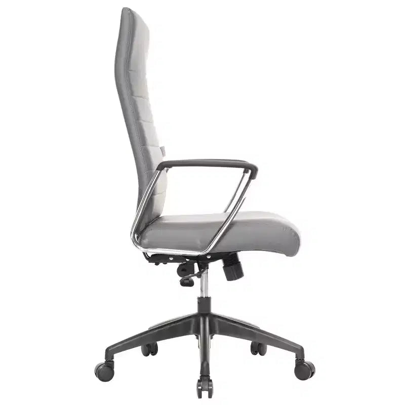 Chaise de bureau LeisureMod Hilton dossier haut en cuir nervuré - Cadre en acier robuste pivotant et inclinable - Chaise de bureau de direction moderne