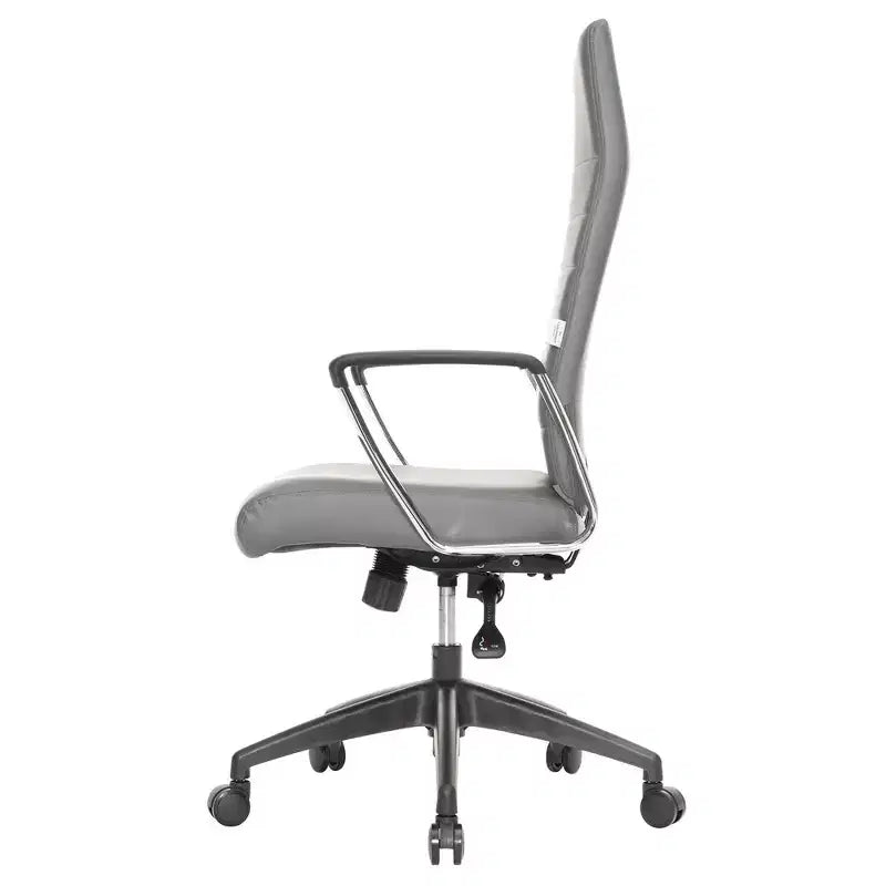 Chaise de bureau LeisureMod Hilton dossier haut en cuir nervuré - Cadre en acier robuste pivotant et inclinable - Chaise de bureau de direction moderne