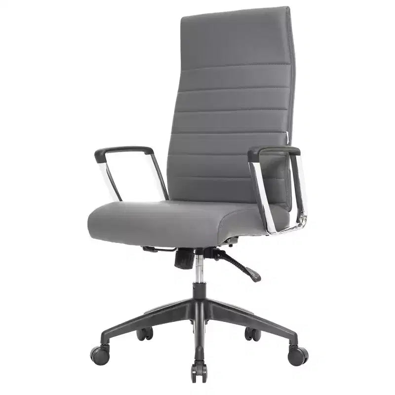 Chaise de bureau LeisureMod Hilton dossier haut en cuir nervuré - Cadre en acier robuste pivotant et inclinable - Chaise de bureau de direction moderne
