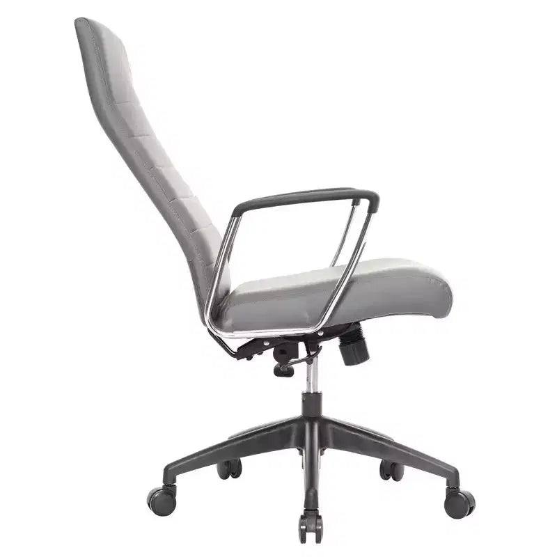 Chaise de bureau LeisureMod Hilton dossier haut en cuir nervuré - Cadre en acier robuste pivotant et inclinable - Chaise de bureau de direction moderne