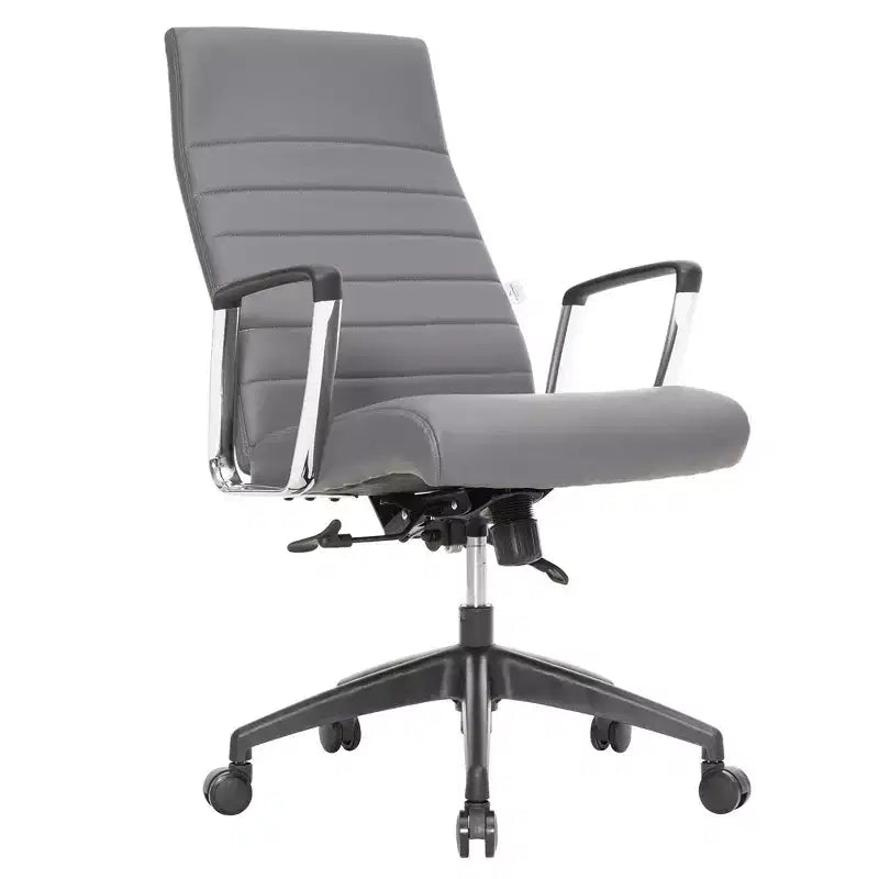 Chaise de bureau LeisureMod Hilton dossier haut en cuir nervuré - Cadre en acier robuste pivotant et inclinable - Chaise de bureau de direction moderne