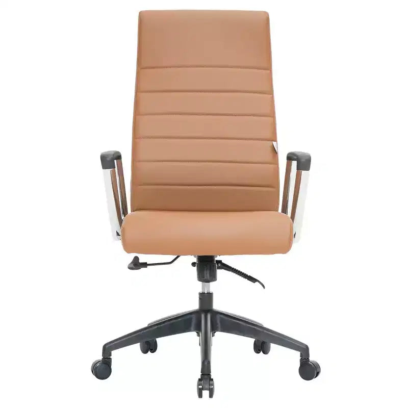 Chaise de bureau LeisureMod Hilton dossier haut en cuir nervuré - Cadre en acier robuste pivotant et inclinable - Chaise de bureau de direction moderne