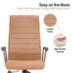Chaise de bureau LeisureMod Hilton dossier haut en cuir nervuré - Cadre en acier robuste pivotant et inclinable - Chaise de bureau de direction moderne