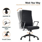 Chaise de bureau LeisureMod Hilton dossier haut en cuir nervuré - Cadre en acier robuste pivotant et inclinable - Chaise de bureau de direction moderne