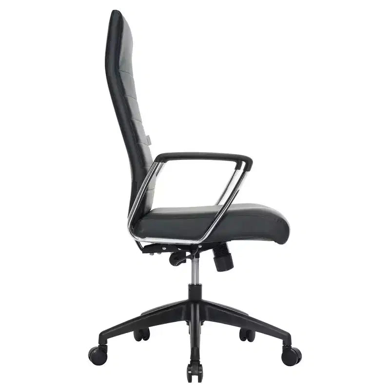Chaise de bureau LeisureMod Hilton dossier haut en cuir nervuré - Cadre en acier robuste pivotant et inclinable - Chaise de bureau de direction moderne