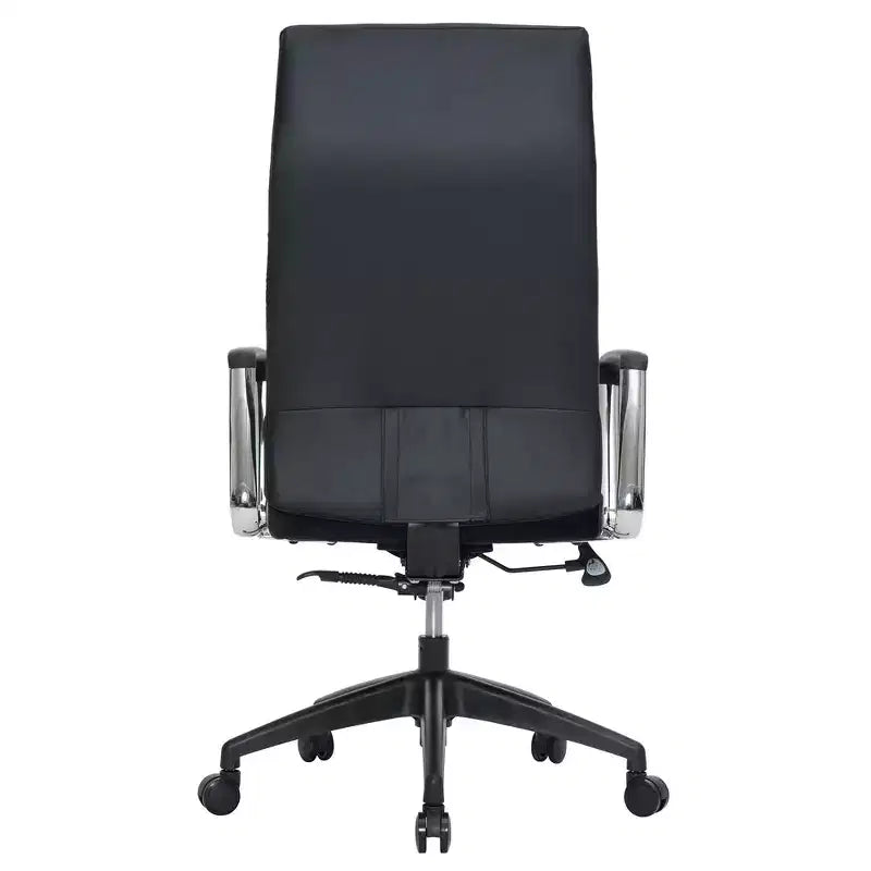 Chaise de bureau LeisureMod Hilton dossier haut en cuir nervuré - Cadre en acier robuste pivotant et inclinable - Chaise de bureau de direction moderne