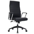 LeisureMod Hilton High-Back Ribbed Leather Office Chair - Heavy-Duty Steel Frame Swivel & Tilt - Modern Executive Desk Chair