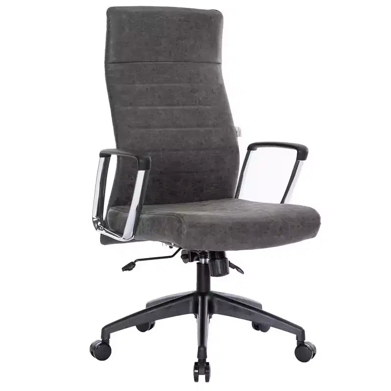 Chaise de bureau LeisureMod Hilton dossier haut en cuir nervuré - Cadre en acier robuste pivotant et inclinable - Chaise de bureau de direction moderne