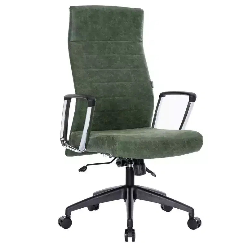Chaise de bureau LeisureMod Hilton dossier haut en cuir nervuré - Cadre en acier robuste pivotant et inclinable - Chaise de bureau de direction moderne