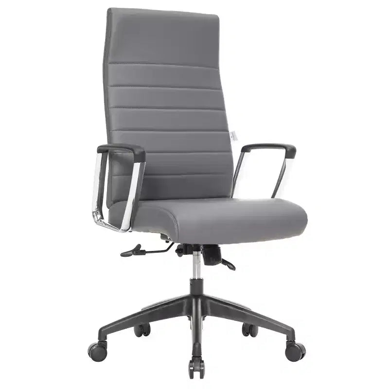 Chaise de bureau LeisureMod Hilton dossier haut en cuir nervuré - Cadre en acier robuste pivotant et inclinable - Chaise de bureau de direction moderne