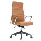 Chaise de bureau LeisureMod Hilton dossier haut en cuir nervuré - Cadre en acier robuste pivotant et inclinable - Chaise de bureau de direction moderne
