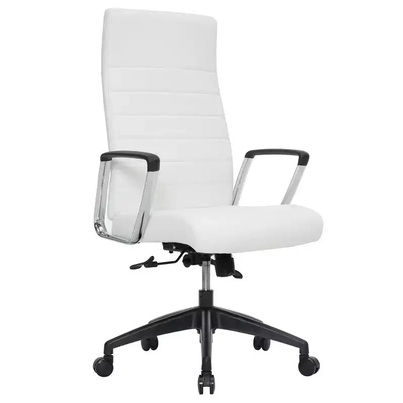 Chaise de bureau LeisureMod Hilton dossier haut en cuir nervuré - Cadre en acier robuste pivotant et inclinable - Chaise de bureau de direction moderne