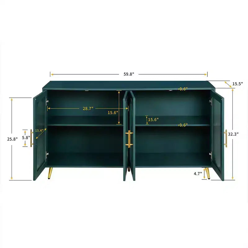 Meuble de rangement d'appoint à 2 portes, buffet en bois, meuble console média avec pieds en métal pour la cuisine, le salon ou l'entrée