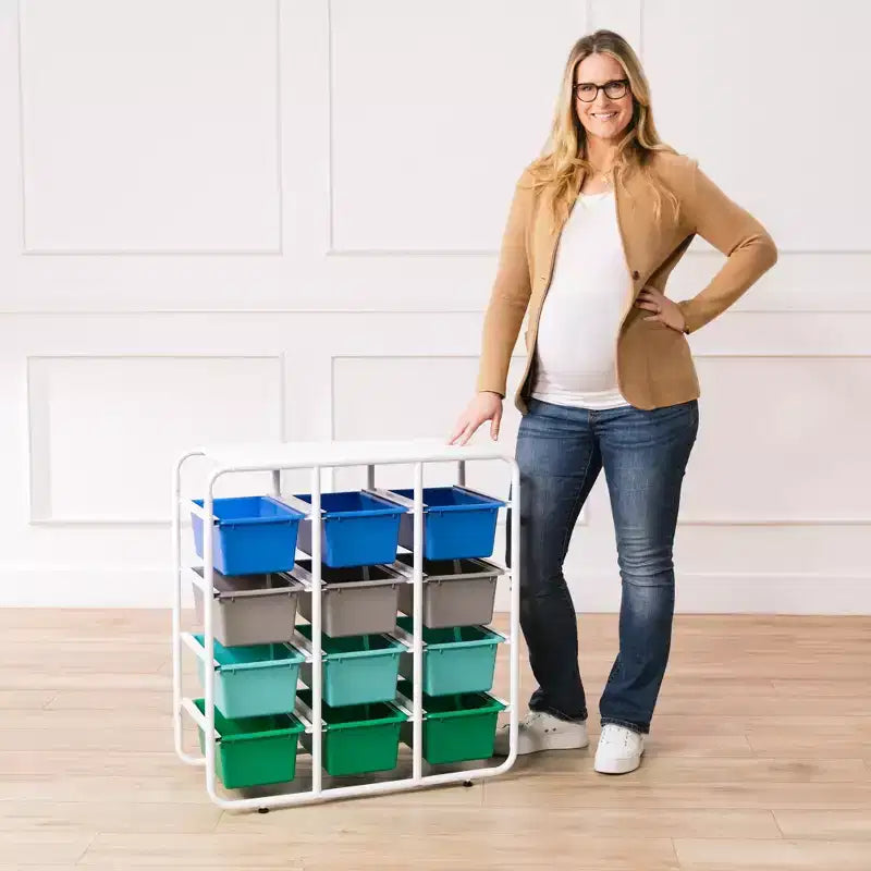 Étagère de rangement à 4 niveaux ECR4Kids avec 12 bacs, 4x3, organisation polyvalente
