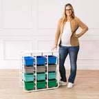 Étagère de rangement à 4 niveaux ECR4Kids avec 12 bacs, 4x3, organisation polyvalente