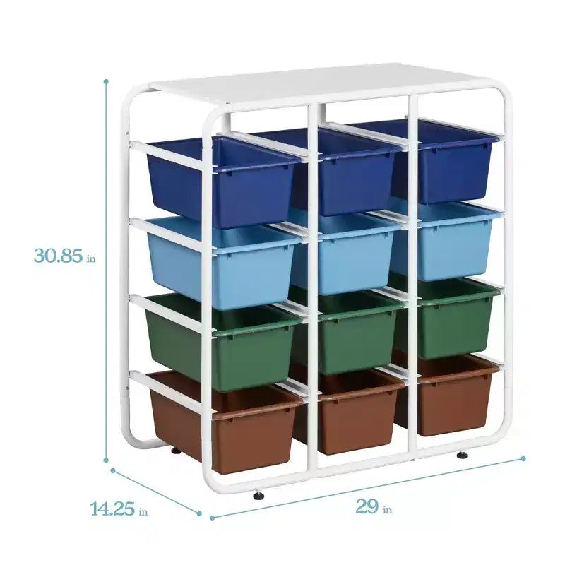 Étagère de rangement à 4 niveaux ECR4Kids avec 12 bacs, 4x3, organisation polyvalente