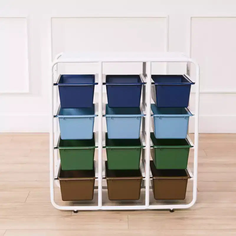 Étagère de rangement à 4 niveaux ECR4Kids avec 12 bacs, 4x3, organisation polyvalente