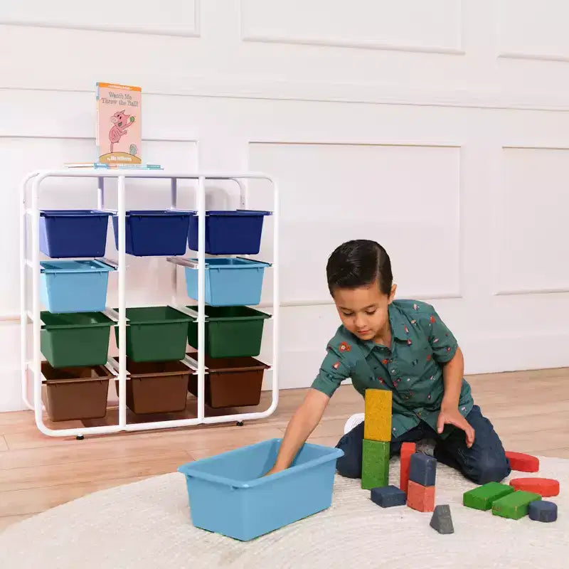 Étagère de rangement à 4 niveaux ECR4Kids avec 12 bacs, 4x3, organisation polyvalente