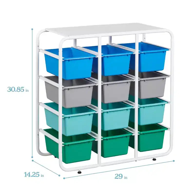 Étagère de rangement à 4 niveaux ECR4Kids avec 12 bacs, 4x3, organisation polyvalente