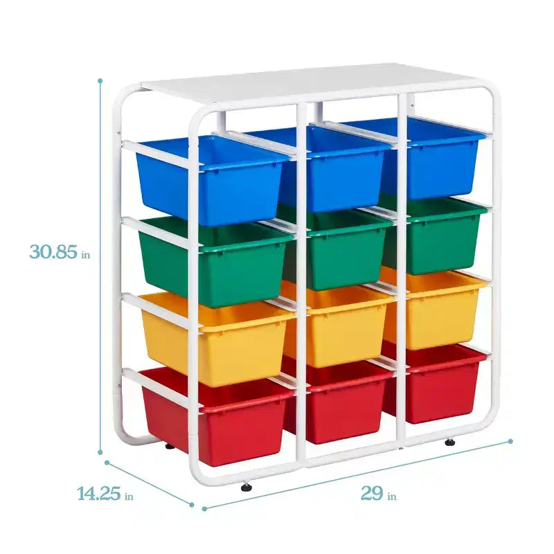 Étagère de rangement à 4 niveaux ECR4Kids avec 12 bacs, 4x3, organisation polyvalente