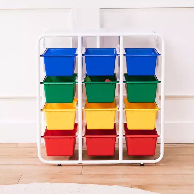 Étagère de rangement à 4 niveaux ECR4Kids avec 12 bacs, 4x3, organisation polyvalente