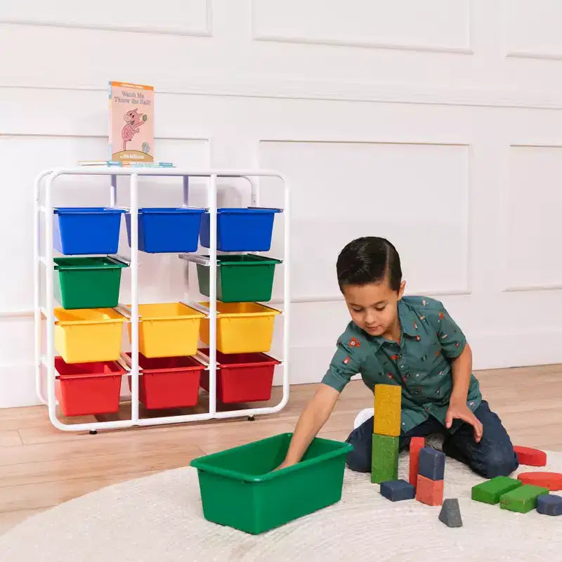Étagère de rangement à 4 niveaux ECR4Kids avec 12 bacs, 4x3, organisation polyvalente