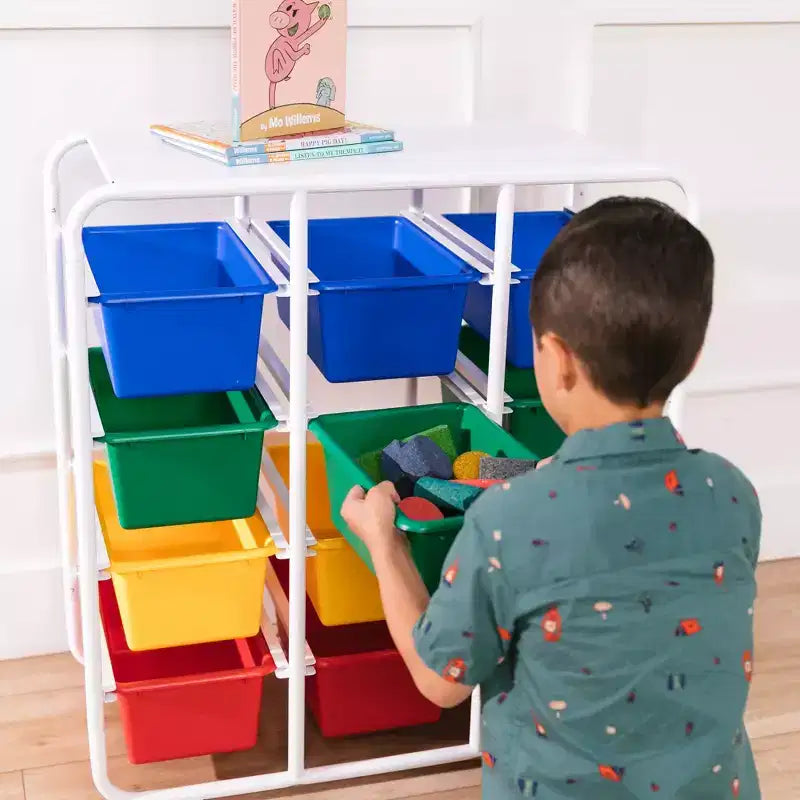 Étagère de rangement à 4 niveaux ECR4Kids avec 12 bacs, 4x3, organisation polyvalente