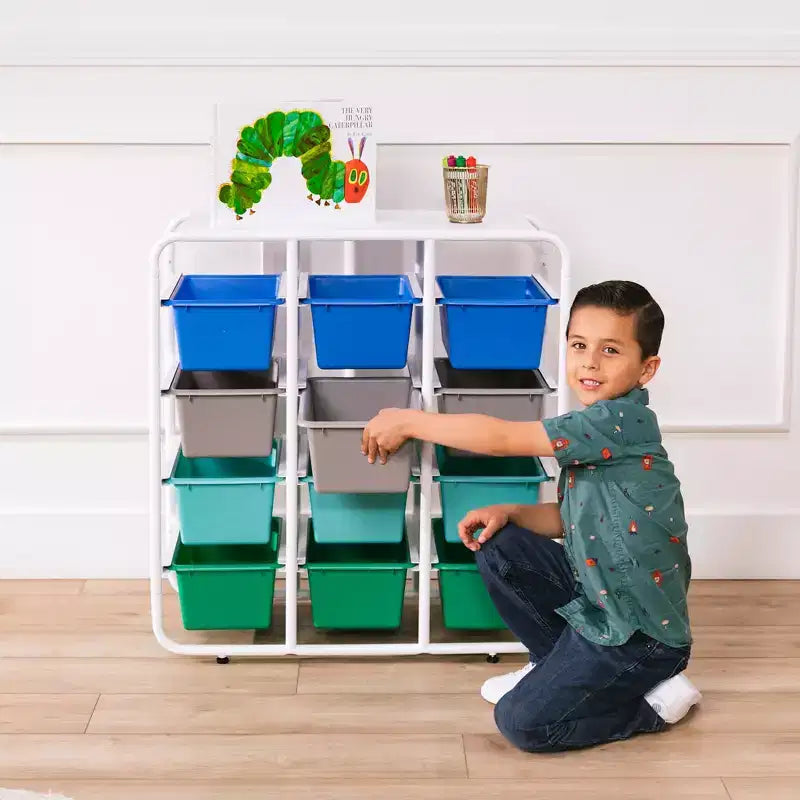 Étagère de rangement à 4 niveaux ECR4Kids avec 12 bacs, 4x3, organisation polyvalente