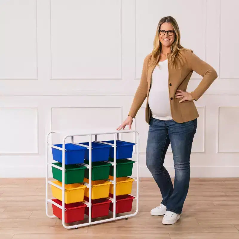 Étagère de rangement à 4 niveaux ECR4Kids avec 12 bacs, 4x3, organisation polyvalente