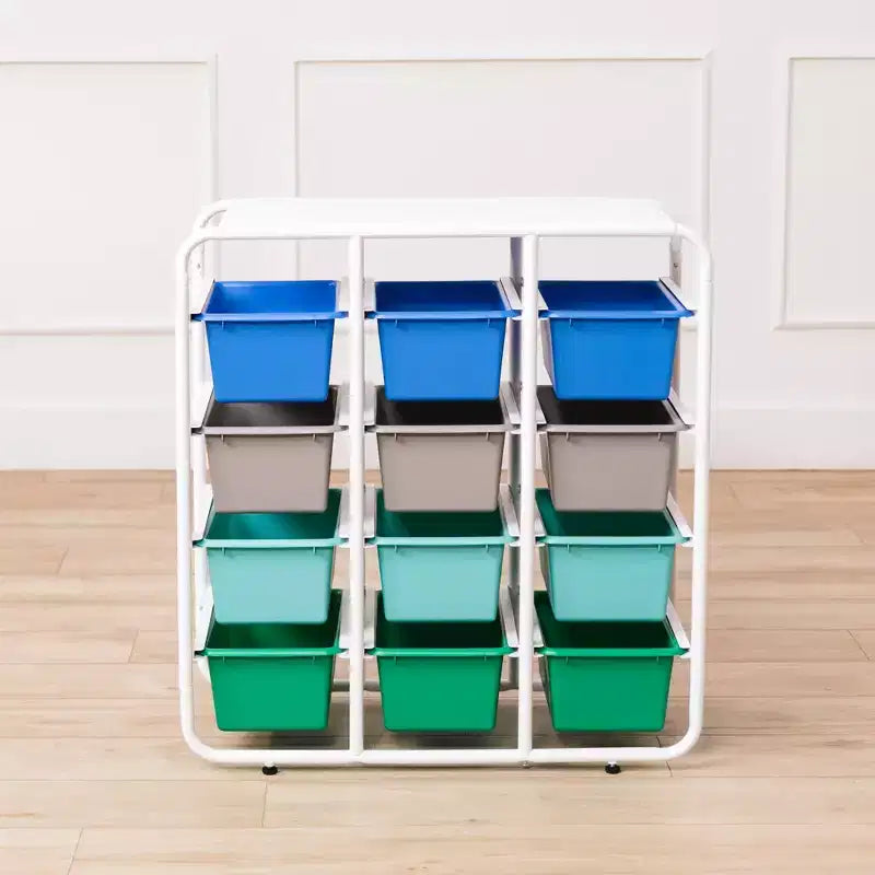 Étagère de rangement à 4 niveaux ECR4Kids avec 12 bacs, 4x3, organisation polyvalente