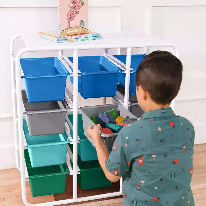 Étagère de rangement à 4 niveaux ECR4Kids avec 12 bacs, 4x3, organisation polyvalente